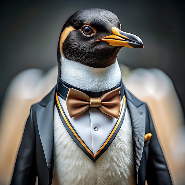 A penguin in a tuxedolike outfit