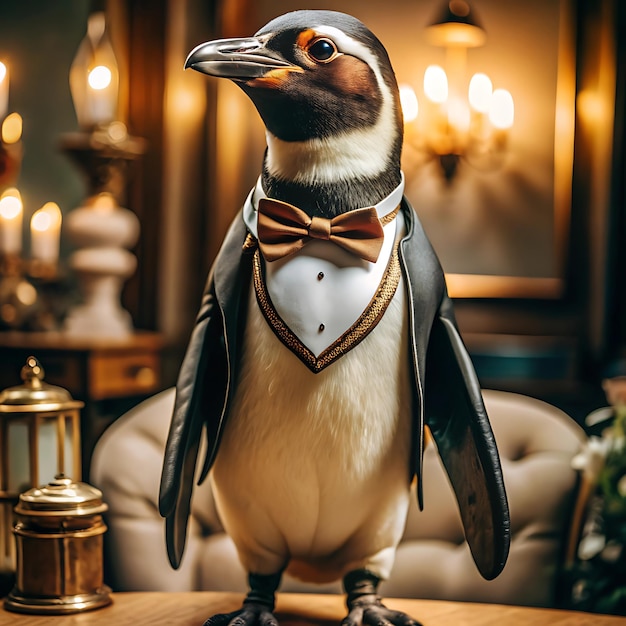 Photo a penguin in a tuxedolike outfit