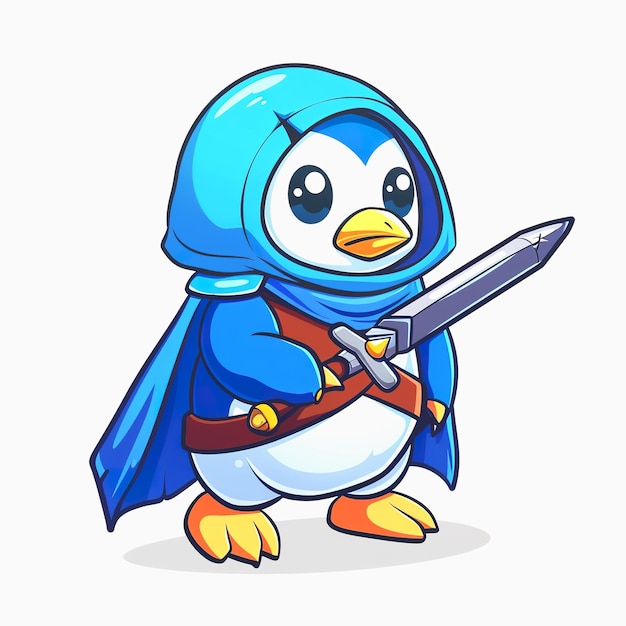 Penguin Warrior holding sword Penguin knight cartoon character