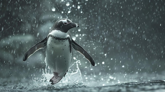 Photo a penguin in the water with a splash of water in the background