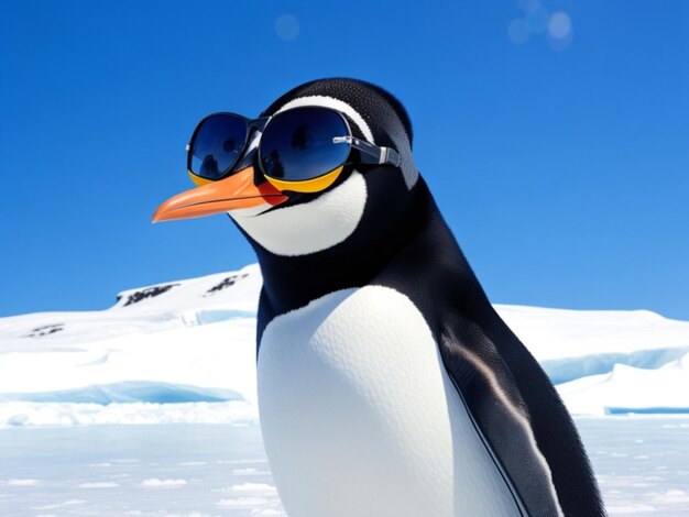 A penguin wearing glasses