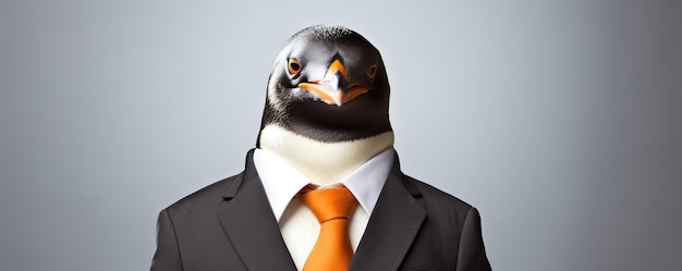 Photo a penguin wearing a suit and tie with a orange tie