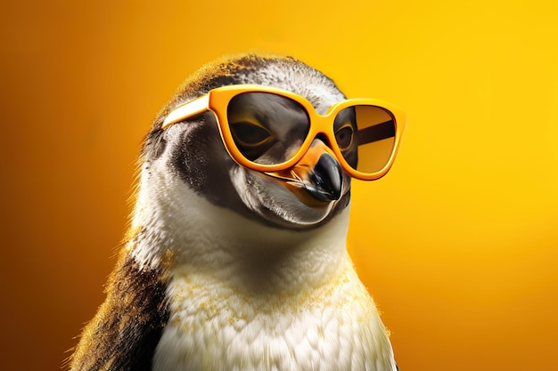 a penguin wearing sunglasses with a cross on it