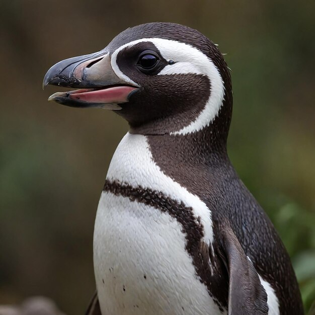 Photo penguin with a black beak and a white stripe on its chest