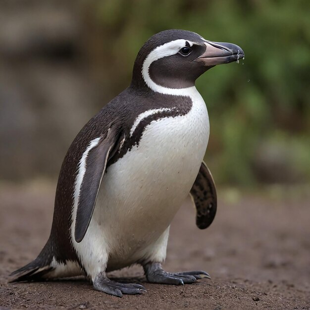 Photo penguin with a black beak and a white stripe on its chest