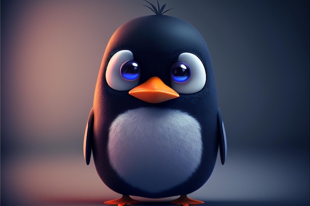 A penguin with a blue eye and a white face.