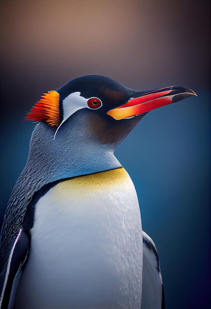 Penguin with a brightly colored beak and feathers generative ai