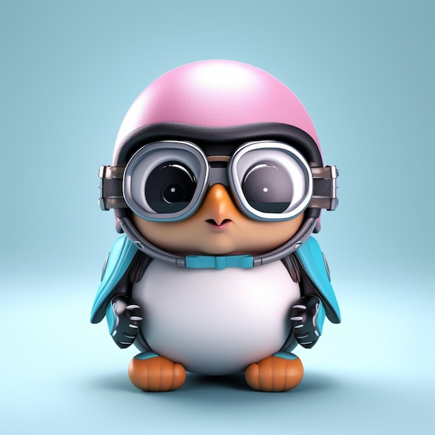 A penguin with a helmet and goggles on