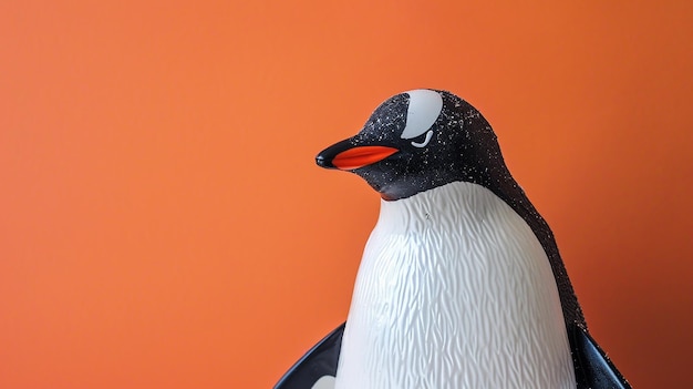 Photo a penguin with a red beak and a black eye and a white stripe on its beak