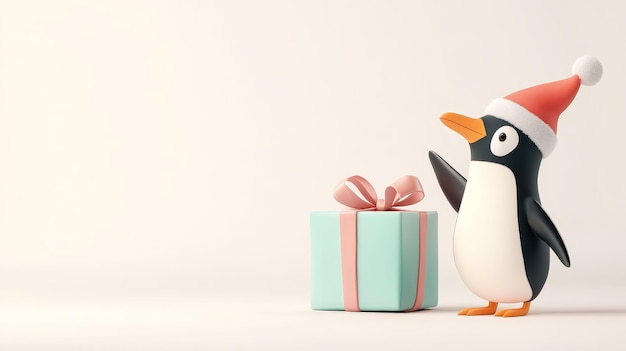 Penguins exchanging Christmas gifts icy surroundings 3D illustration