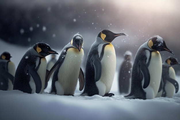 Penguins playing in the snow generative ai