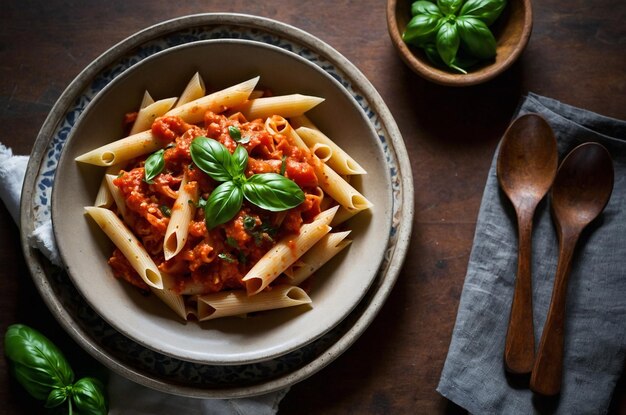 Penne arrabbiata with spicy tomato sauce and basil