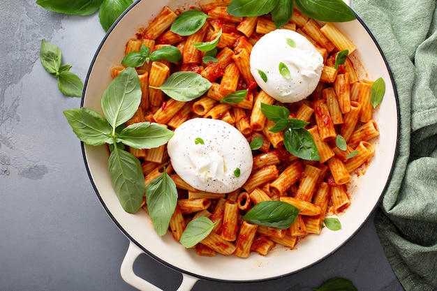 Penne pasta marinara with buratta