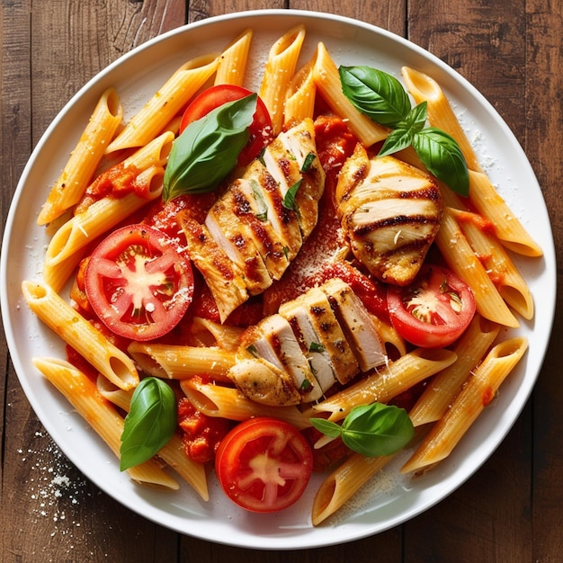 Penne pasta in a rich vibrant tomato sauce