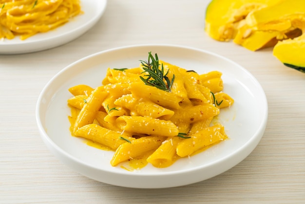 Penne pasta with butternut pumpkin creamy sauce