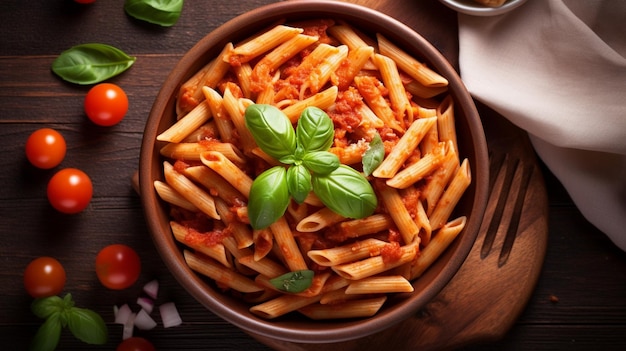 Penne pasta with tomato in red sauce