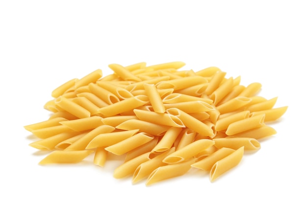 Penne Rigate pasta isolated on white background