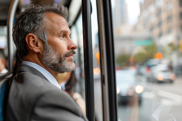 Photo pensive businessman on public transit