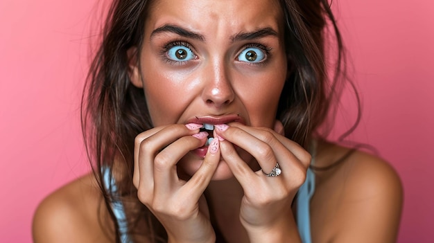 Photo pensive expression closeup portrait of a stressed and nervous young woman