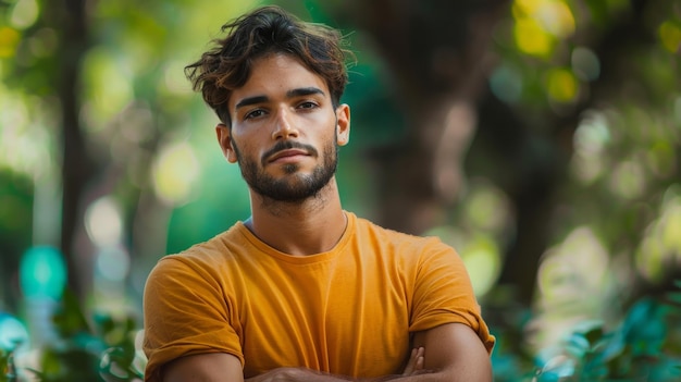 A pensive figure stands with arms crossed