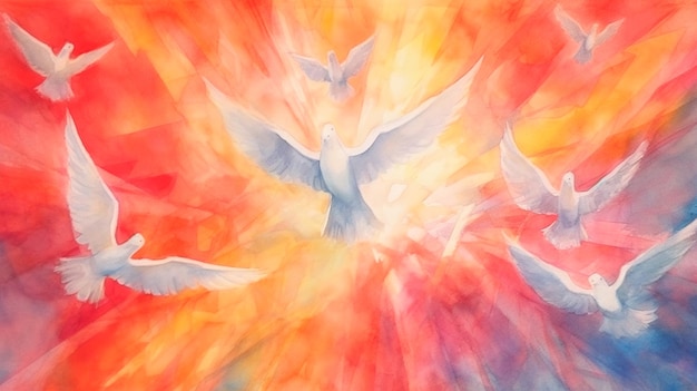 Pentecost Christian banner watercolor Generative AI