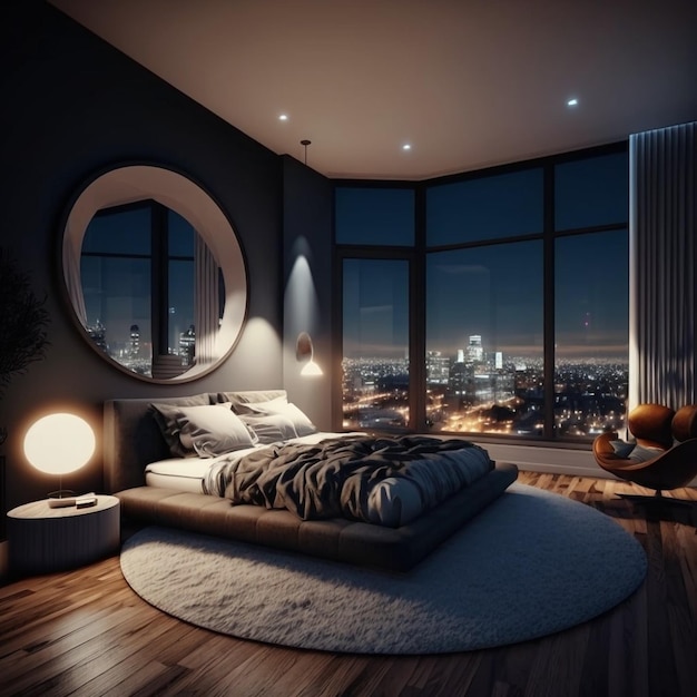 Penthouse Apartment with Modern Design and Cityscape View Generated with Ai