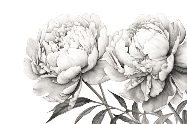 Peonies drawing sketch flower