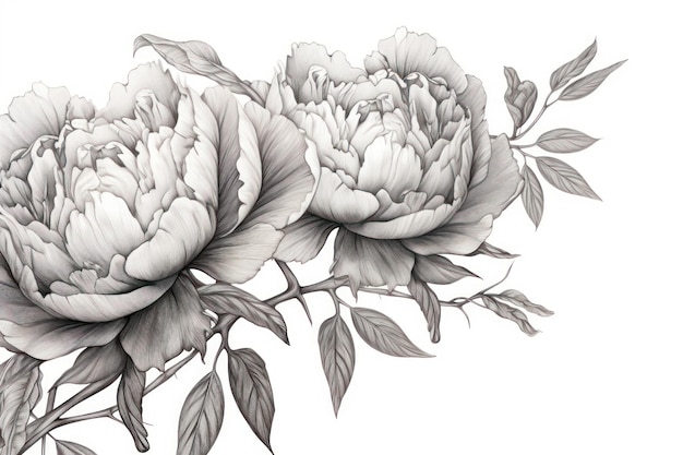 Peonies drawing sketch flower