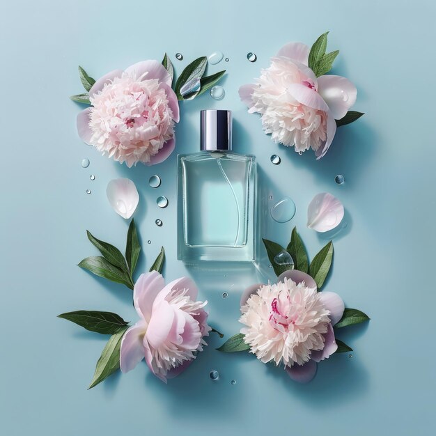 Peonies floral perfume bottle mockup