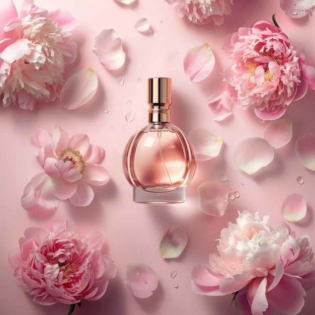 Peonies floral perfume bottle mockup