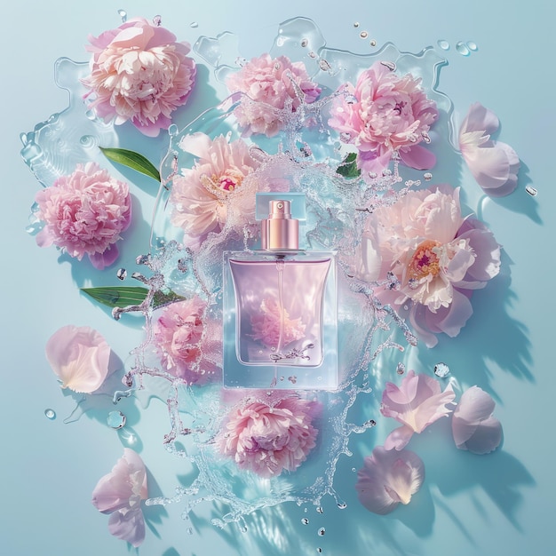 Peonies floral perfume bottle mockup