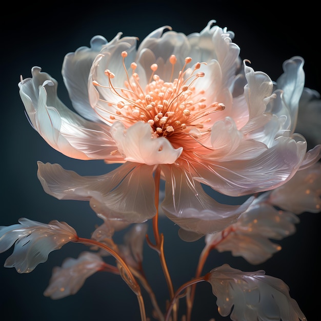 Peony Flower in Full Image with LED Light and Black Background