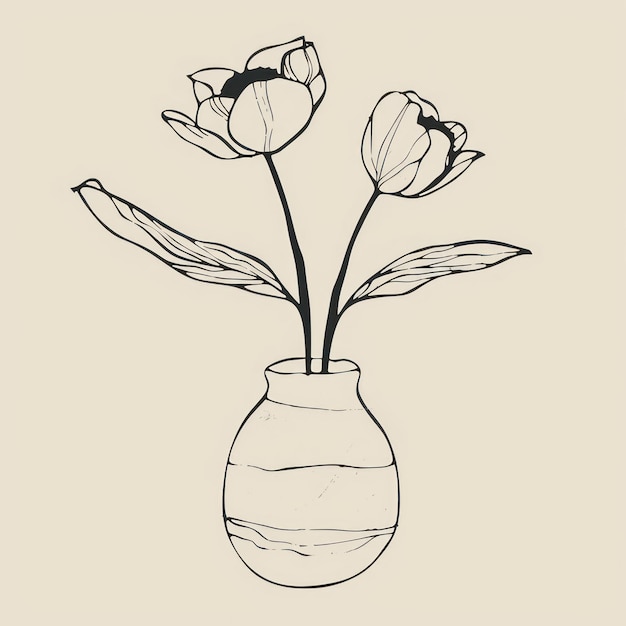 Peony flower vase sketch drawing plant