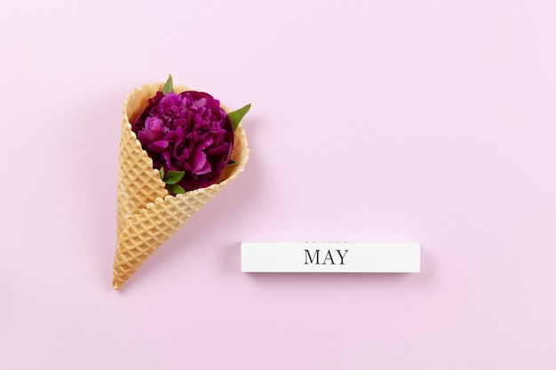 Peony flower in waffle cone