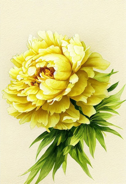 Peony Flower in Watercolor Artistic Painting, Colour Yellow Art Print Wall Decor