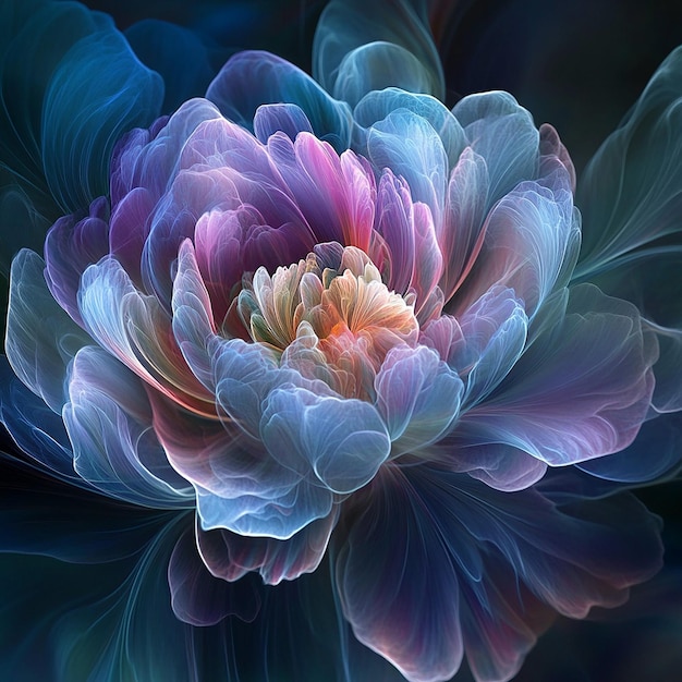 Peony flowers with fractal petals fractal art