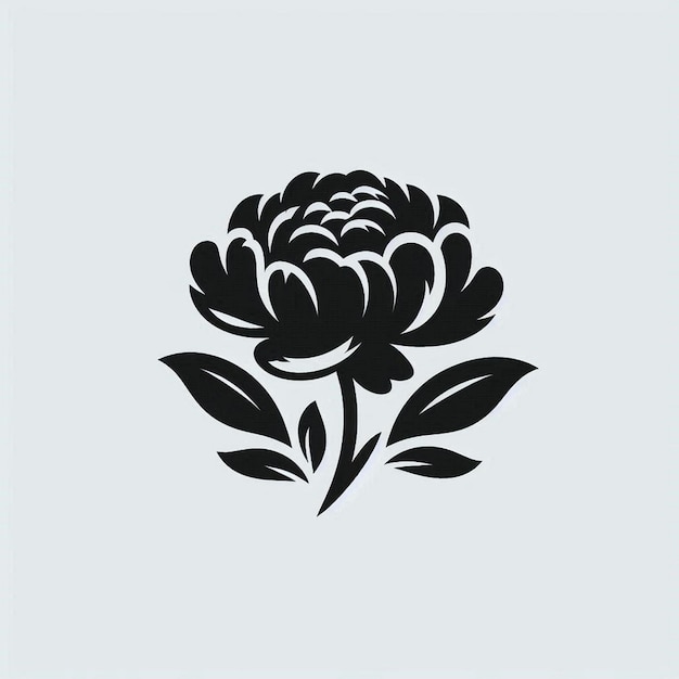 Photo peony logo vector icon flat symbol black color silhouette white background