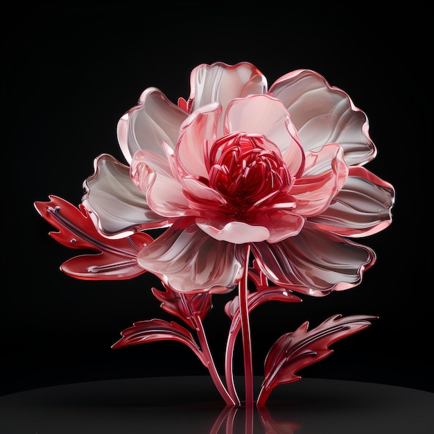 Peony Made of Glass Material With A Red Background