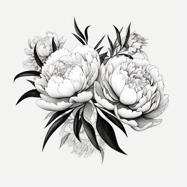 Peony pattern drawing sketch