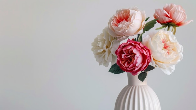 Peony and Rose in Ceramic Vase on transparent background