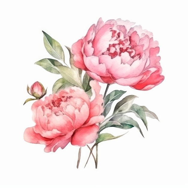 Peony watercolor flower Illustration AI GenerativexA