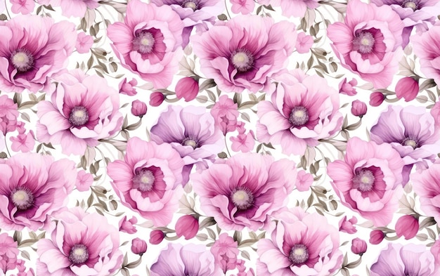 Peony Watercolor Seamless Pattern Background