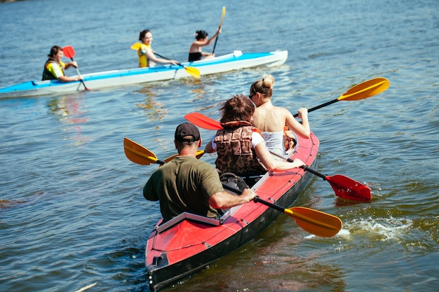 People of all ages in a kayak