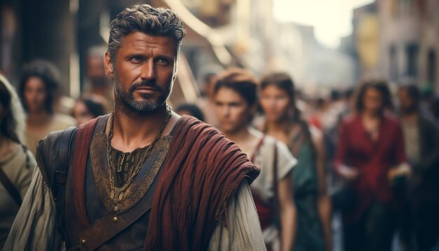 People of the ancient rome portrait roman people in the street background