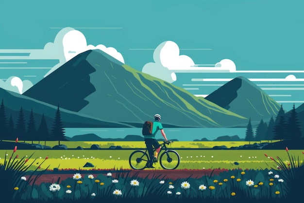 People are bike or exercise in park World health day concept flat design