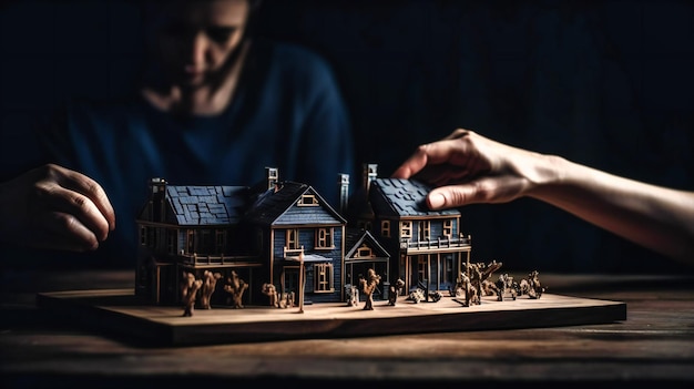 People are holding models of a house