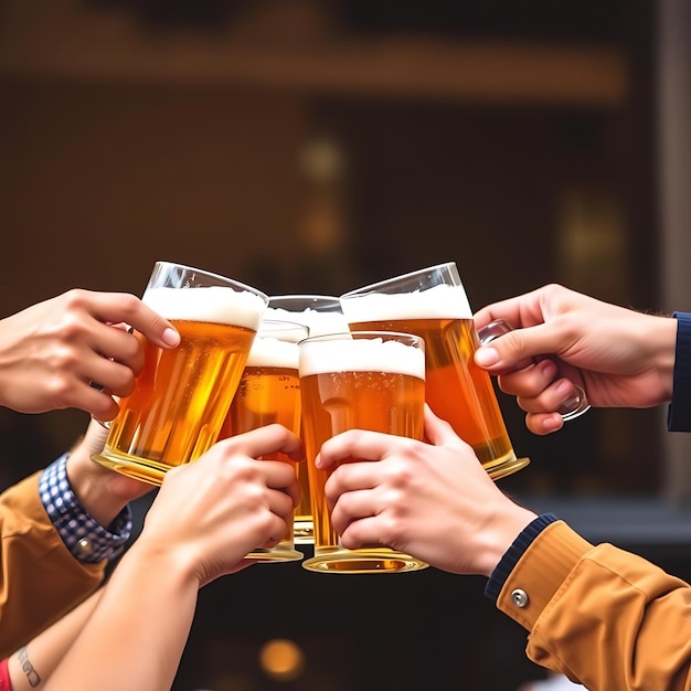 people are holding mugs with beer in them