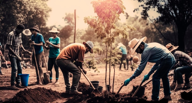 People are planting trees in the garden Generative Ai