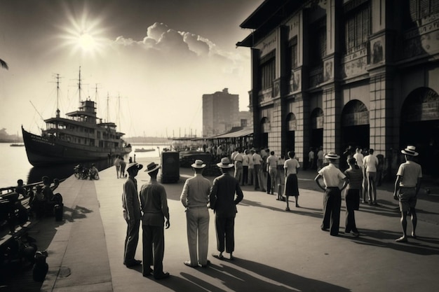 People are standing in front of a boat on sunny day generative ai