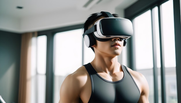 Photo people are using high tech futuristic virtual reality headset for working